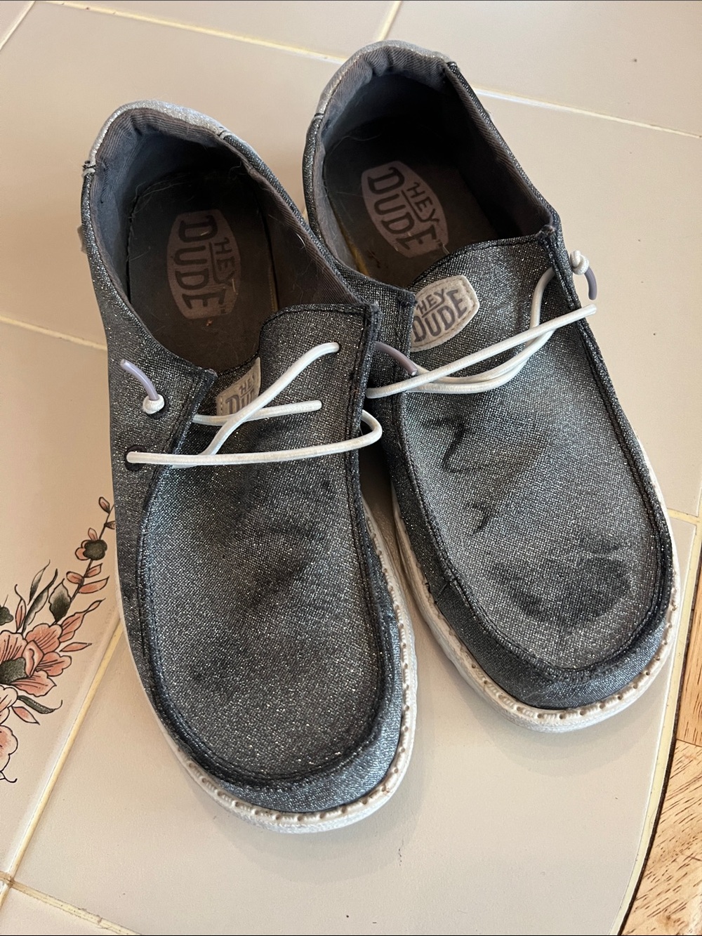 Hey Dude women’s Black Glitter Wally Slip-On Loafers